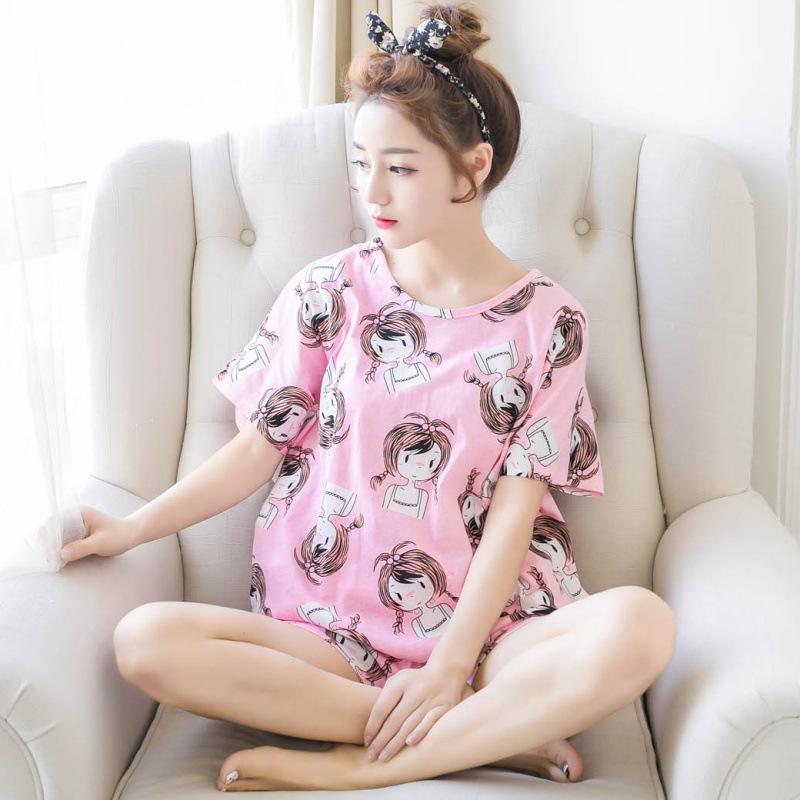 2 шт. летние пижамы женские с коротким рукавом ночная рубашка + шорты комплект одежды для сна