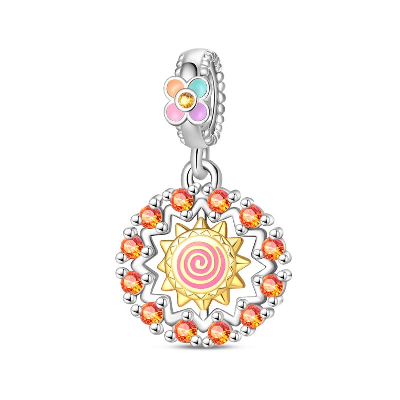 Original Charms Bead Copper Inlaid Zirconium Orange Series Sunburst Pendants Fit Bracelet Jewelry Gift Marking