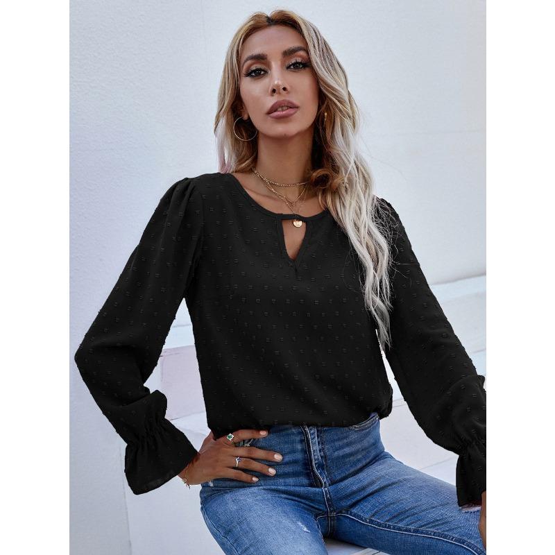 Ранневесенний пуловер с круглым вырезом и длинными рукавами в горошек, женская рубашка для通勤