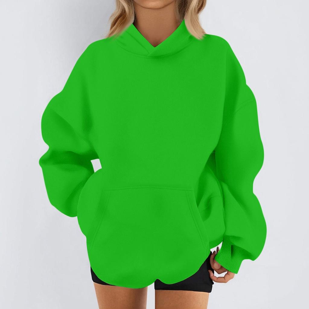 Women's Fashion Casual Long Sleeve Solid Color Hooded Sweatshirt Tops