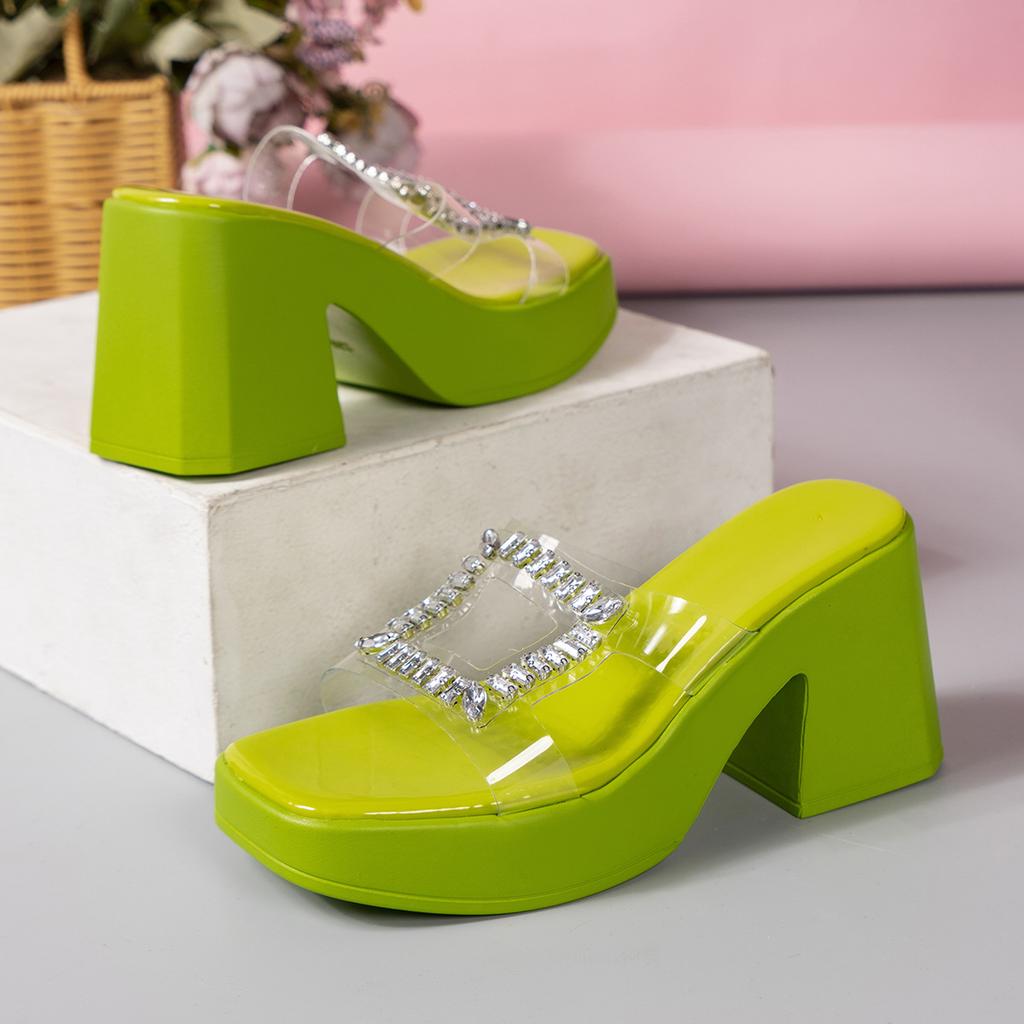 Женские летние тапочки на высоком каблуке с квадратной головкой, женские модные пляжные сандалии на толстой подошве