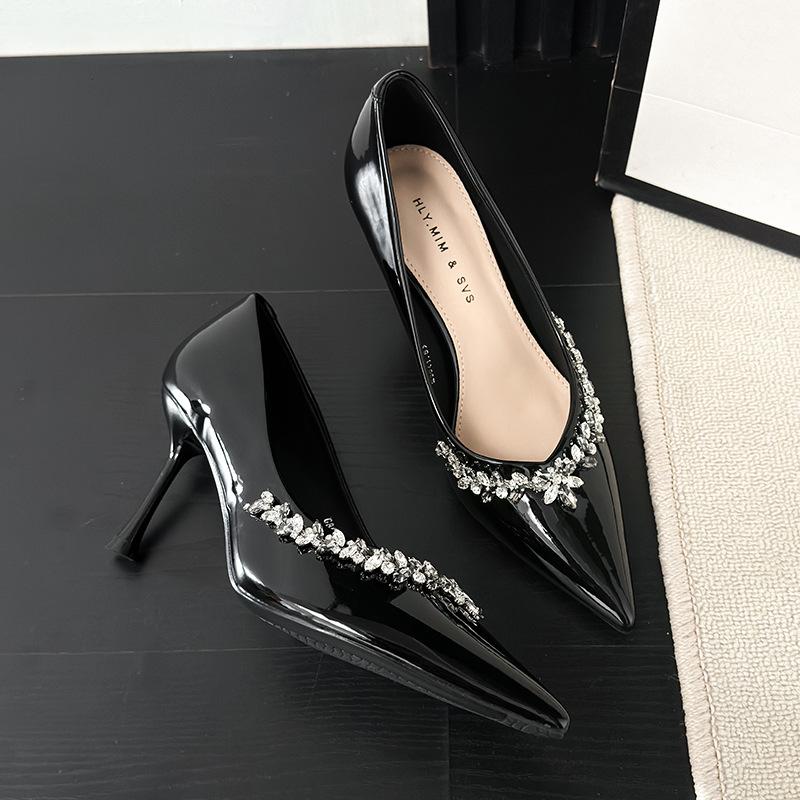 G860-13 French 2025 new professional high heels women's thin heels sexy rhinestone chain shallow temperament single shoes