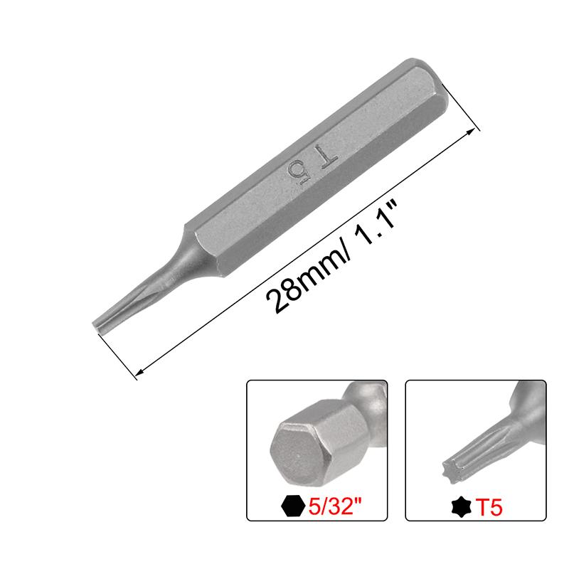 T2 T5 T6 T8 Torx Бита для отвертки Torx Биты Torx 5/32 дюйма Шестигранный хвостовик Шестигранная головка Комплект бит для отвертки Инструменты Для электроинструмента Длина 28 мм