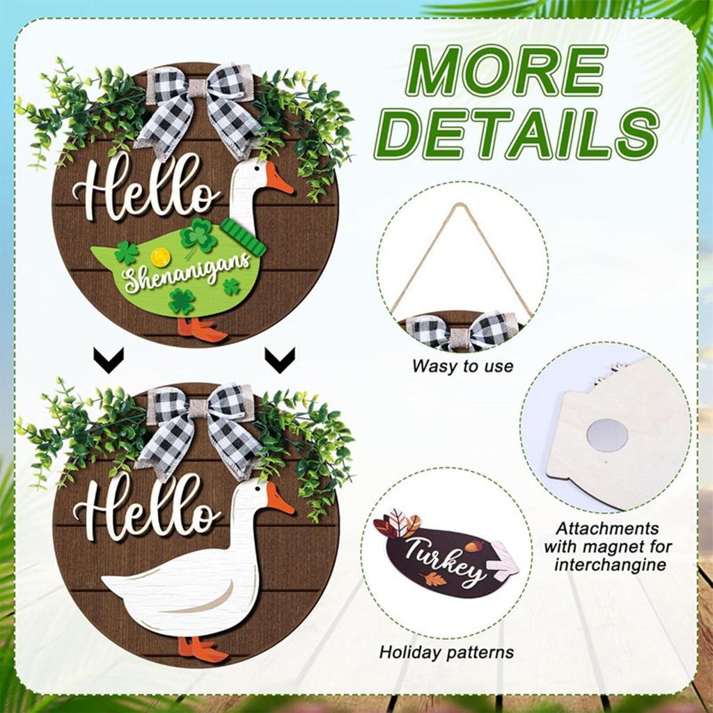 Animal Sign Wooden Reusable Magnetic Change Accessories Animal Welcome Sign for Family Adults Men Women Holiday Porch Home