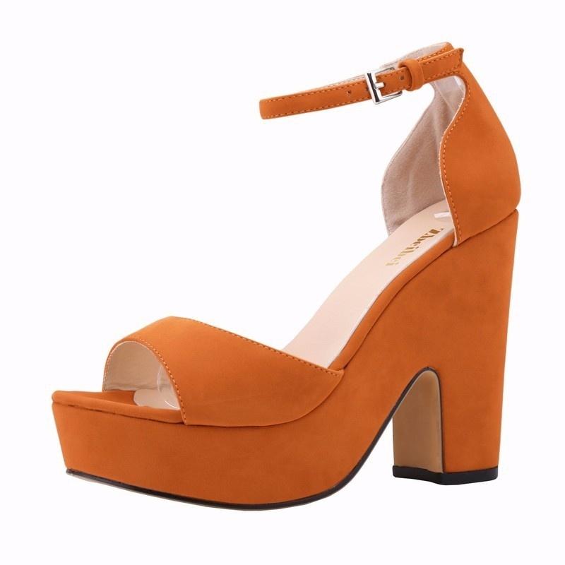 Women Sandals Summer 12cm Sexy Peep Toe Thick High Heels Ankle Strap Sandal Square Flock Platform Shoes Shoe