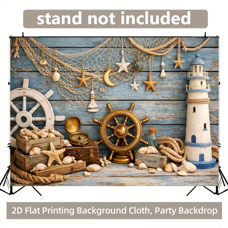2D Nautical Beach Tapestry, Ocean Theme Party Background Cloth