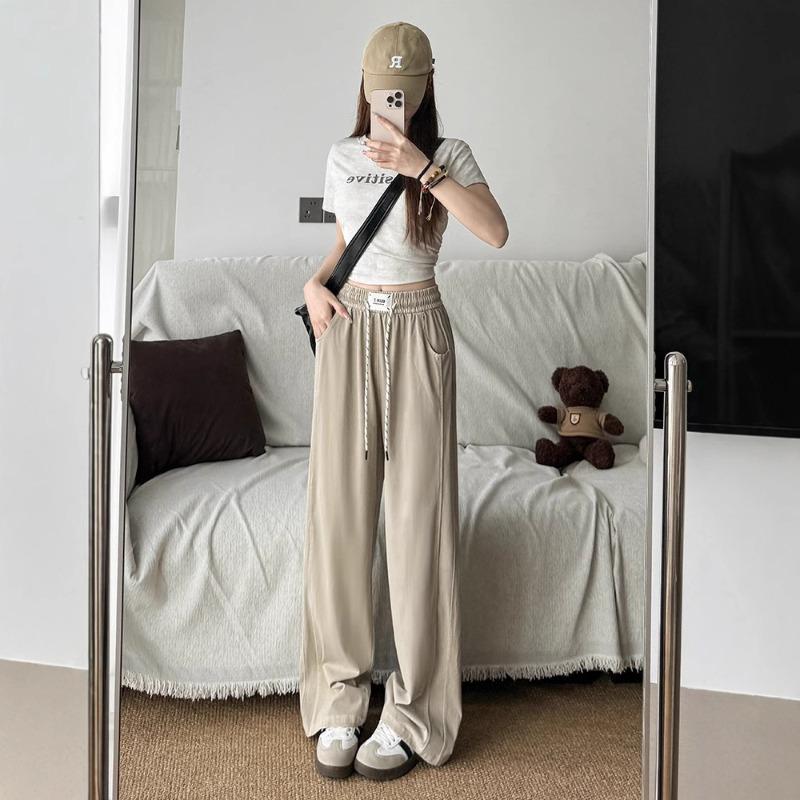 Джинсы из лиоцелла Tencel Женские Летние Новые На кулиске Свободные Драпирующиеся Ледяной шелк Повседневные Широкие прямые брюки