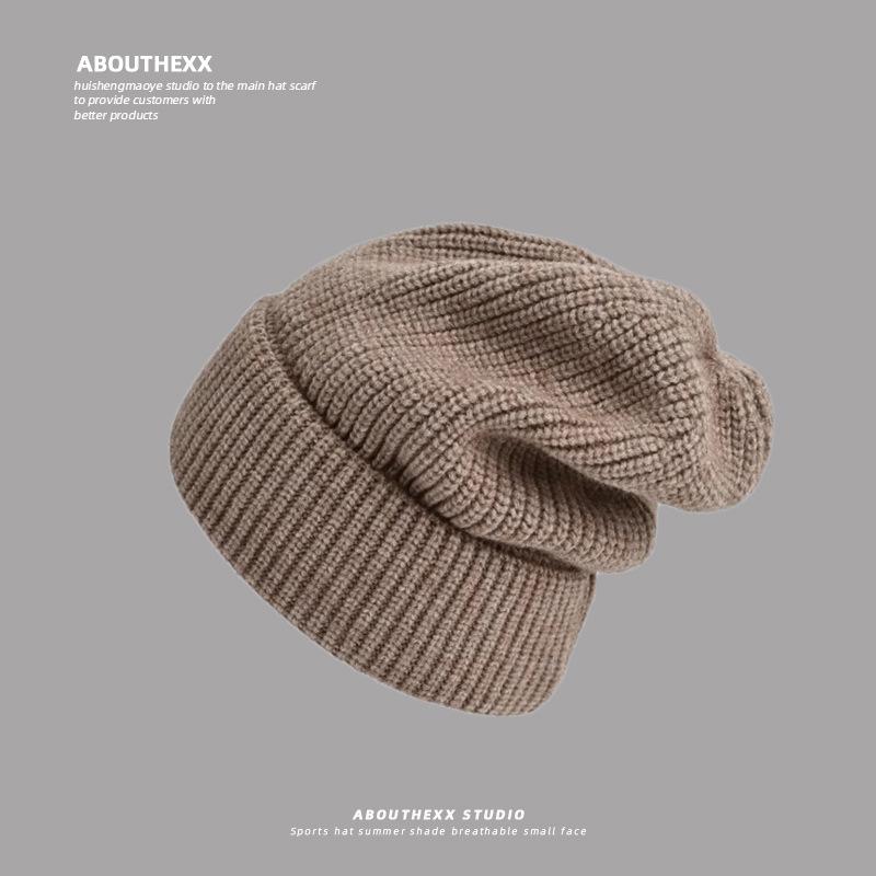 Big Head Loose Circumference Showing Small Pile of Hats for Women Warm and Versatile Knitted Hats Ear Protection Wool Hat Trendy