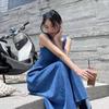 Летнее джинсовое платье ZQ Ziqing Blue Mist с бретелями - Женское, Элегантное, Подчеркивающее талию, Нишевый дизайн.