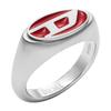 Red Lacquer and Silver Stainless Steel Logo Signet Ring Stainless No Gemstones Men's (Model DX1444040), 10, Steel,