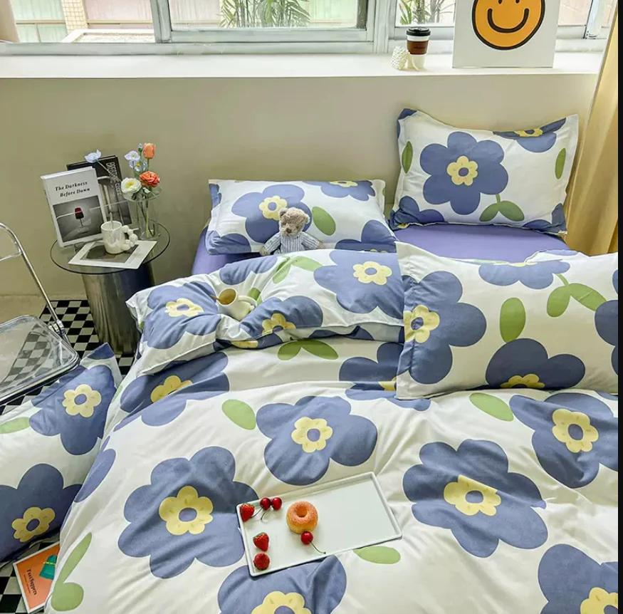 Flower Bedding Sets Skin Friendly Duvet Cover + Flat Sheet +2pc Pillowcase Spring King Queen Twin Single Full Size Bed Linen B91