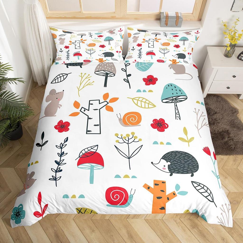 Snails Bedding Set 3pcs for Kids Boys Teens Snails On a Brnch Above The Water Comforter Cover Reptile Microfiber Duvet Cover Set