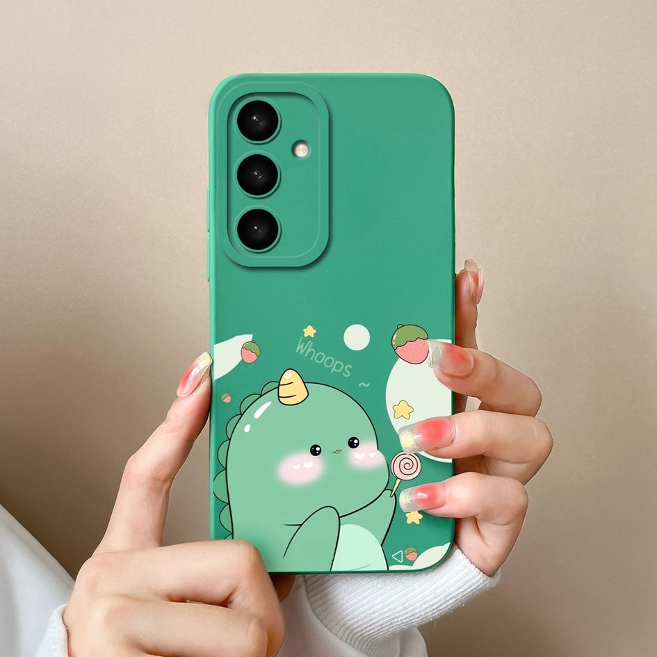 Phone Shell For Samsung A05 A36 A56 A26 S25 Plus Ultra F14 A05S A16 Case Liquid Silicone Lovely Dinosaur Cover Shockproof Protective For Samsung Capas
