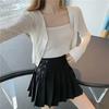 Women Mini Skirt High Waist Side Lace-up Pleated Skirt Solid Color A-Line Skirt with Lining Bottoming Shorts Streetwear