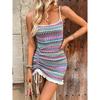 Летнее Новое Женское Пляжное Платье для Отпуска на Бретелях, Вязаное Платье на Шнурке с Открытой Спиной и Цветными Полосками