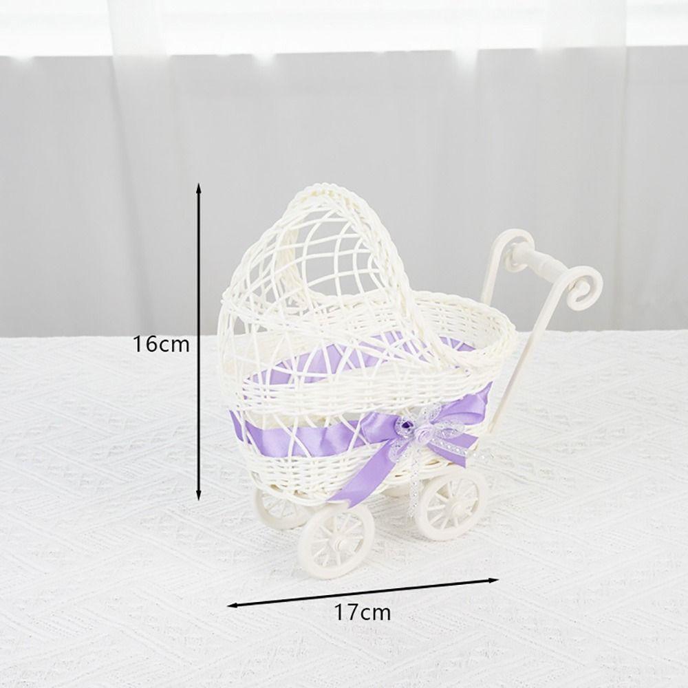 Weave Pattern Trolley Cart Storage Basket Multicolor Desktop Ornament Baby Shower Party