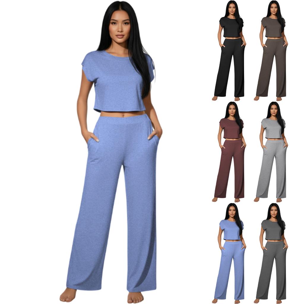 Женский модный повседневный спортивный костюм из двух частей с короткими рукавами