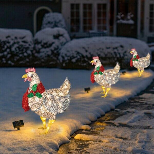 Light-Up Chicken with Scarf Holiday Decoration, LED Christmas Outdoor Decorations