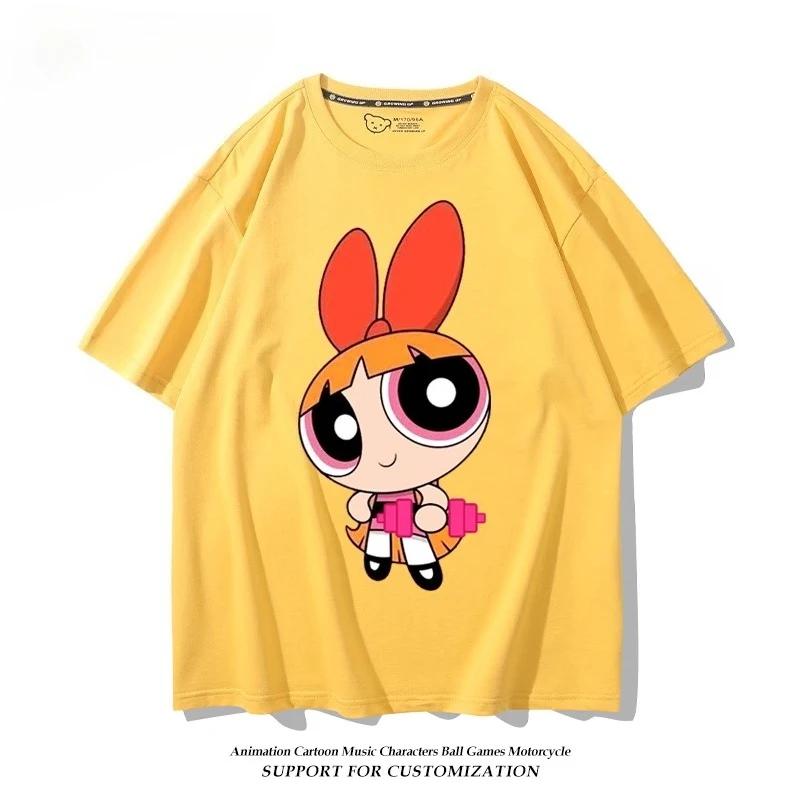 Летняя Мультяшная Милая Футболка с Принтом Хлопковая Детская Футболка Повседневная Модная Свободная Футболка