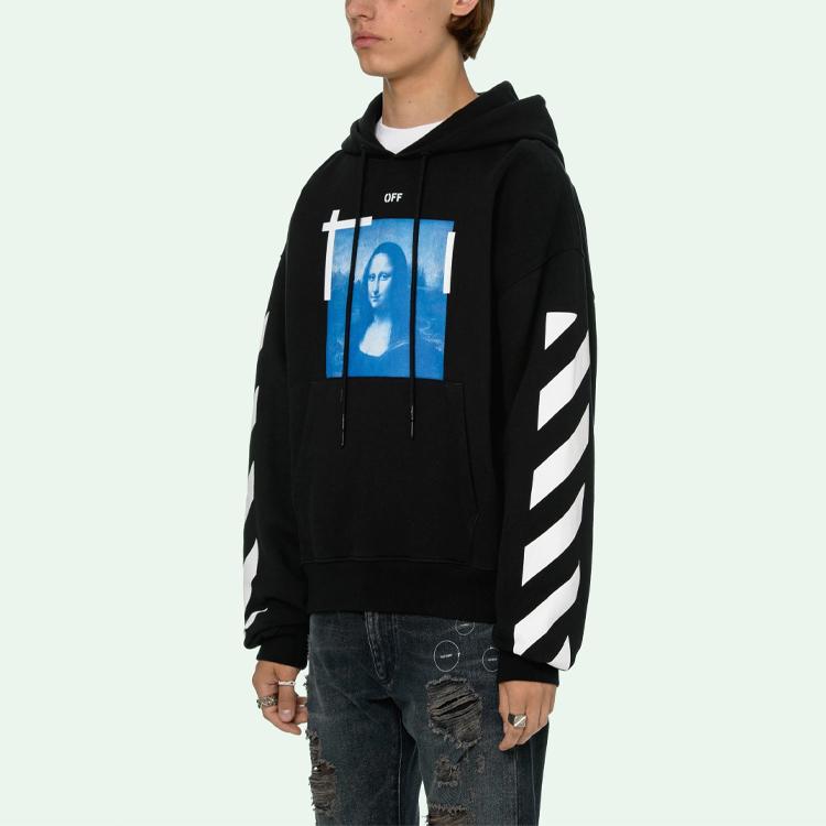 Off-White Синие черные мужские топы с капюшоном Monalisa OMBB037R21FLE0011001