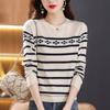 Women's Round Neck Knitted Long-sleeved Spring and Autumn Striped Top Fashion Temperament Sweater Loose Bottoming Shirt