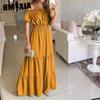 Women's Dress Line Neck Spring Short Sleeve Long Dress
