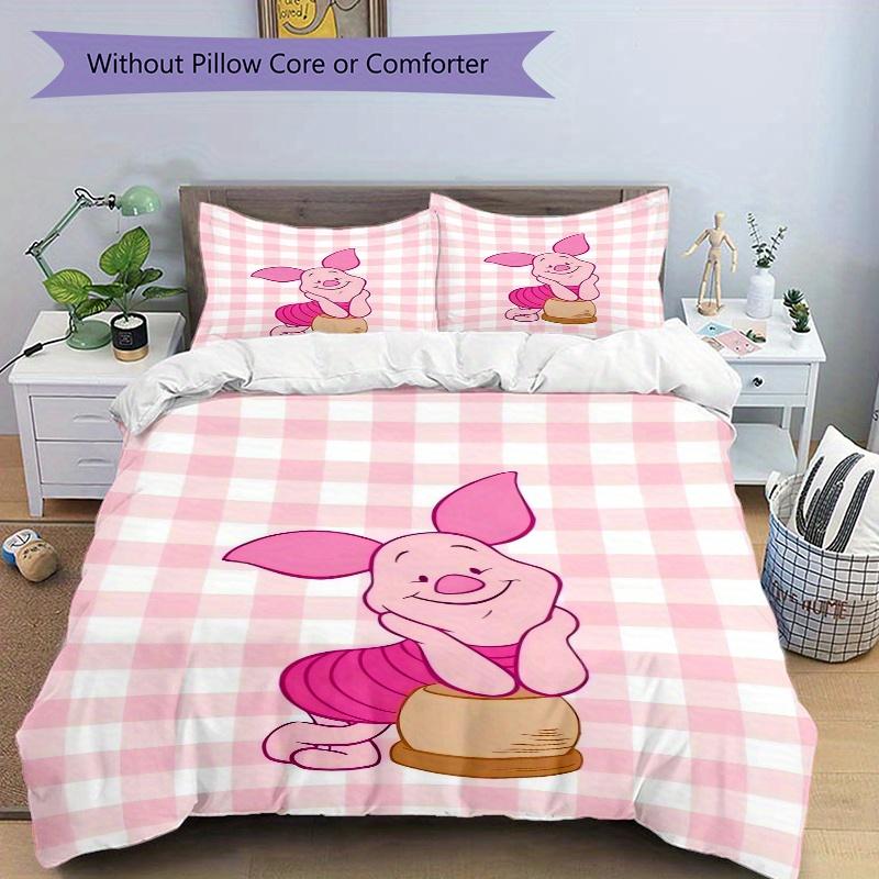 3pcs Piglet Printed Quilt Set - Includes 1 Quilt Cover and 2 Pillowcases, Machine Washable - Suitable for All Seasons.Q079