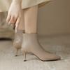 Temperament короткие женские сапоги на высоком каблуке с острым носком 2024 года, французские одинарные ботинки с тонким каблуком и боковой молнией