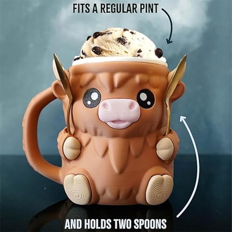 New Creative Cute Cow Cup Cow Shaped Ice Cream Cup With Snack Drawer And Handle High Beauty Reusable Mug  Birthday Present