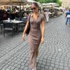 Summer New Style Solid Colors Leisure Versatile Sports Dress Polo Collar Contrast Color Slim Long Dress