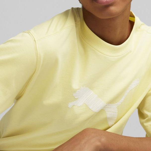 Puma Женская футболка с коротким рукавом, пуловер с круглым вырезом, с принтом животного, желтая 673107-42