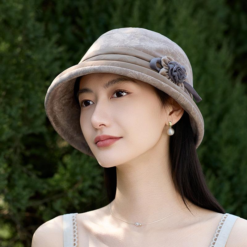 Spring and summer new jacquard curled dome elegant versatile fashion bucket hat fashion hat temperament mother hat basin hat