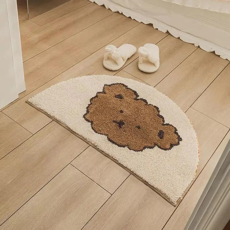 Cute Smiling Sun Semi-circle Bath Mat Soft Fluffy Non-slip Absorbent Washable Bathroom Floor Mat Home Decor Rug