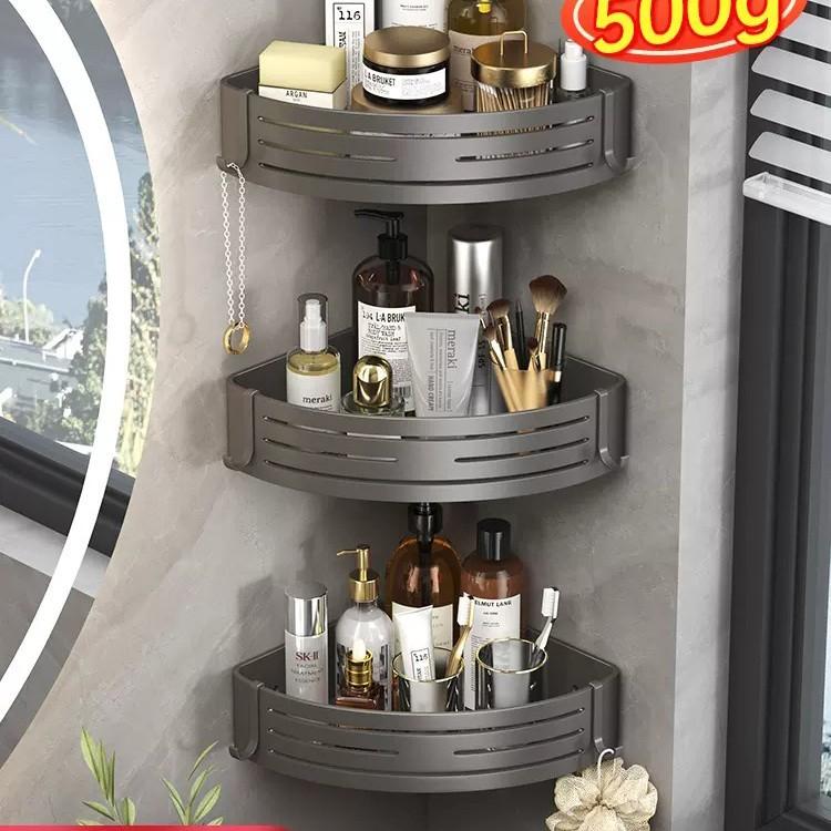 Серый оружейный цвет, космический алюминий, полка для ванной комнаты, без сверления, настенная угловая корзина для ванной комнаты, вешалка для ванной комнаты, одноярусная с бортиком