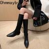 Дизайнерские винтажные женские сапоги до колена, модные длинные ботильоны без застежек, осенне-зимние, на низком каблуке, женские теплые короткие плюшевые туфли