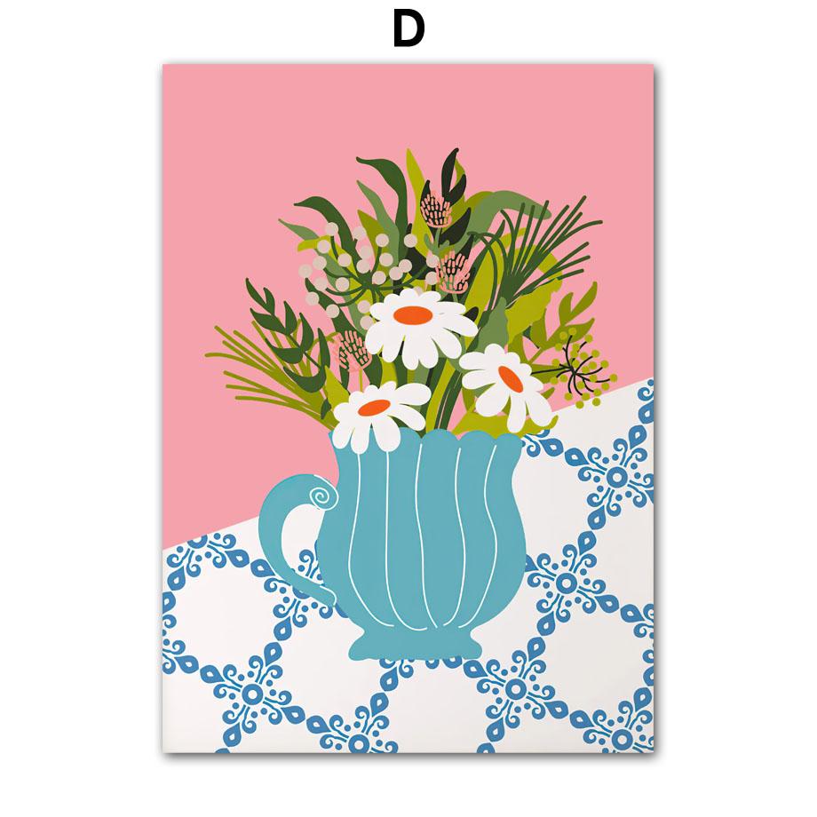 Девушка Тигровый Лист Ваза Цветы Абстрактный Пейзаж Постеры и Принты Настенное Искусство Холст Картина Картинки Для Гостиной Домашний Декор