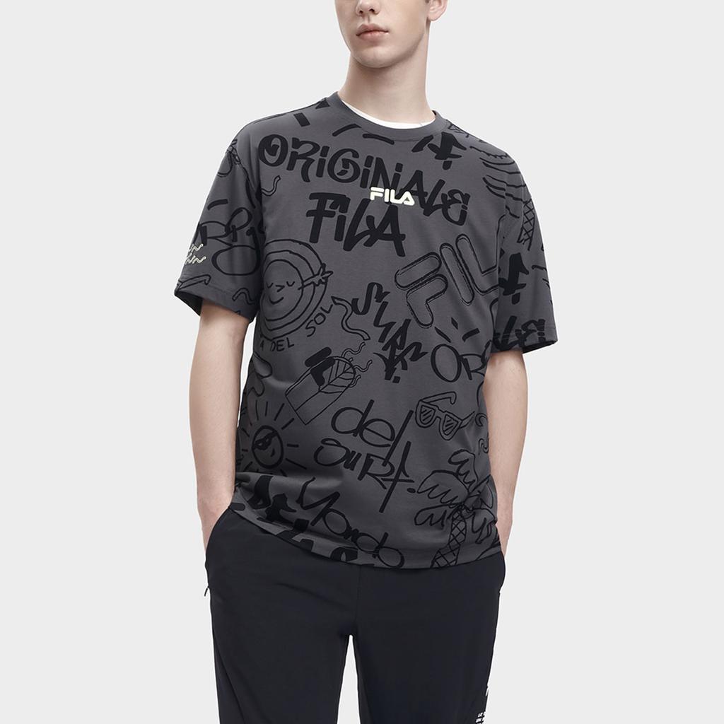 Fila Cartoon Letter Print Casual Short Sleeve Drop Shoulder T-Shirt Men Tops F11M329117AZA