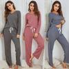 Spring and Fall Women's Pajamas Home Clothing Set Waffle Long Sleeves and Trousers Fall and Winter Home Clothing Pajamas Set