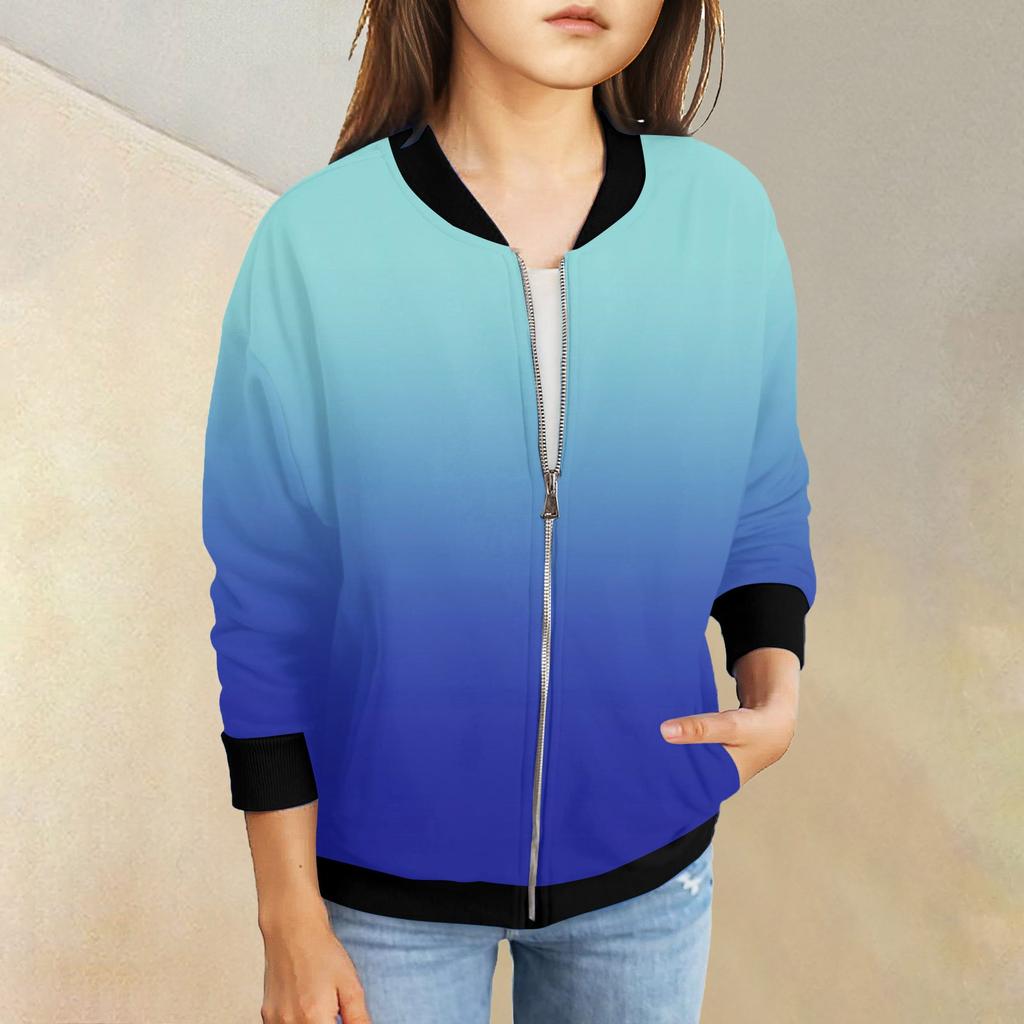 Куртки на молнии для девочек, детские осенние толстовки с длинными рукавами, верхняя одежда с карманами 5-15 лет