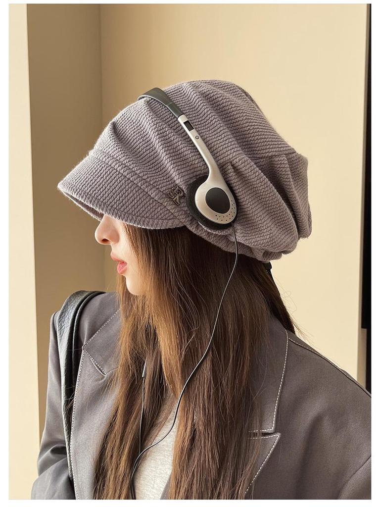 Женская шапка-бини в корейском стиле - Подходит для большой головы, Скрывает полноту лица, Повседневная шапка-носок для весны и осени