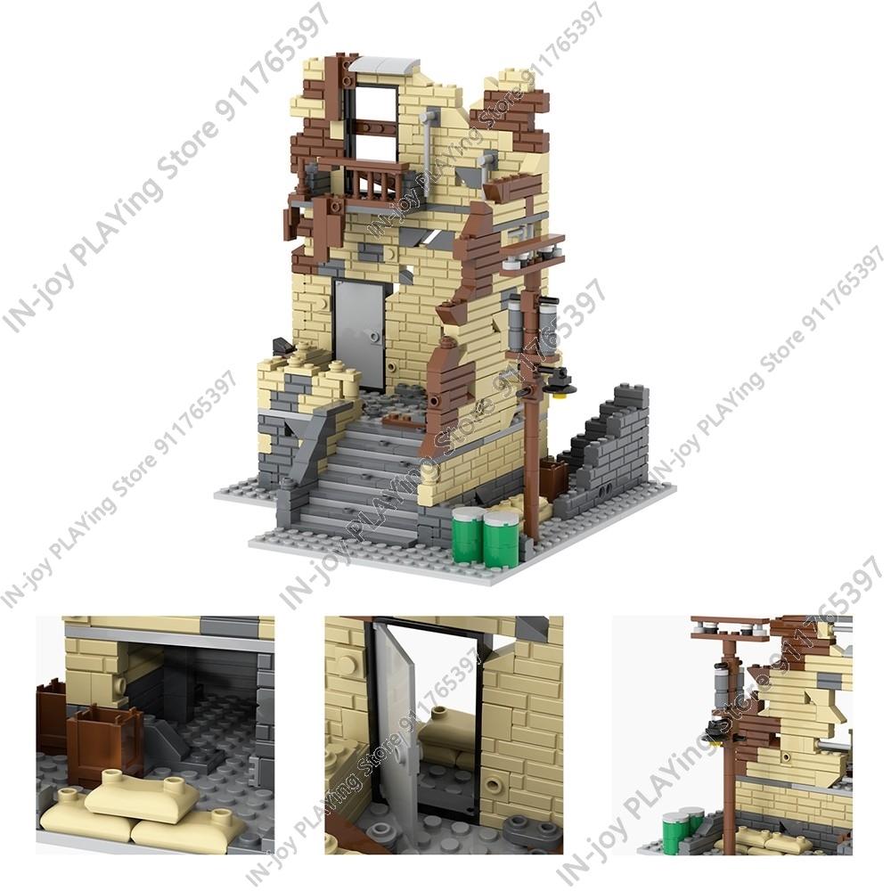 MOOXI Имитация военной войны Строительные блоки Вторая мировая война Руины поля боя Артиллерийская пушка Модель MOC Кирпичи Набор для взрослых Игрушка для мальчиков