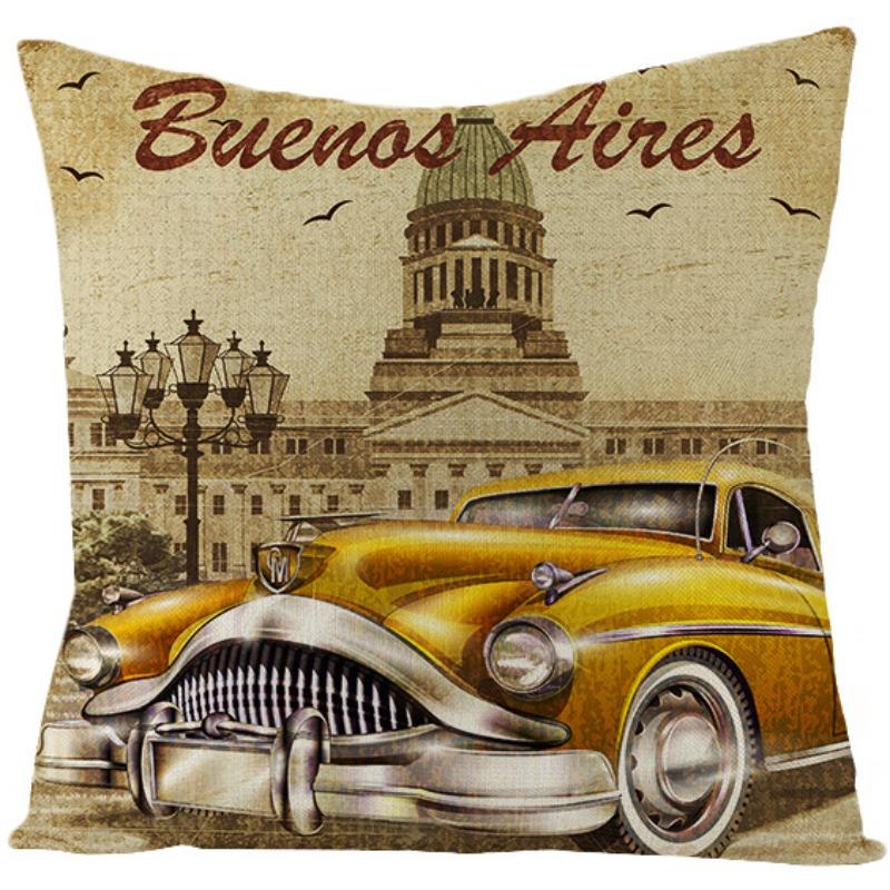 Наволочка в ретро американском стиле, полиэстер, с принтом, подушка для дома, гостиной, дивана, с принтом