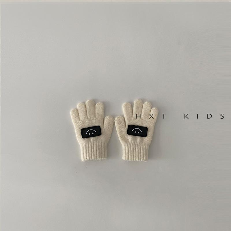 Детские перчатки для зимы, для улицы, теплые, стильные, со смайликом и маленькими кончиками пальцев. Детские зимние перчатки