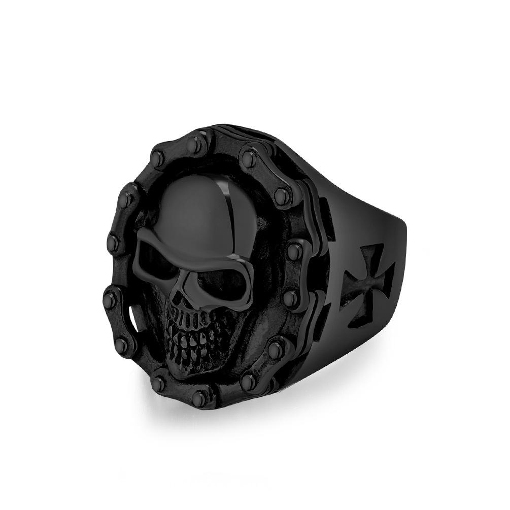 Retro Domineering Hiphop Biker Chain Skull Ring for Men Personalised Birthday Finger Ring Black Punk Street Wear Jewellery Accessories