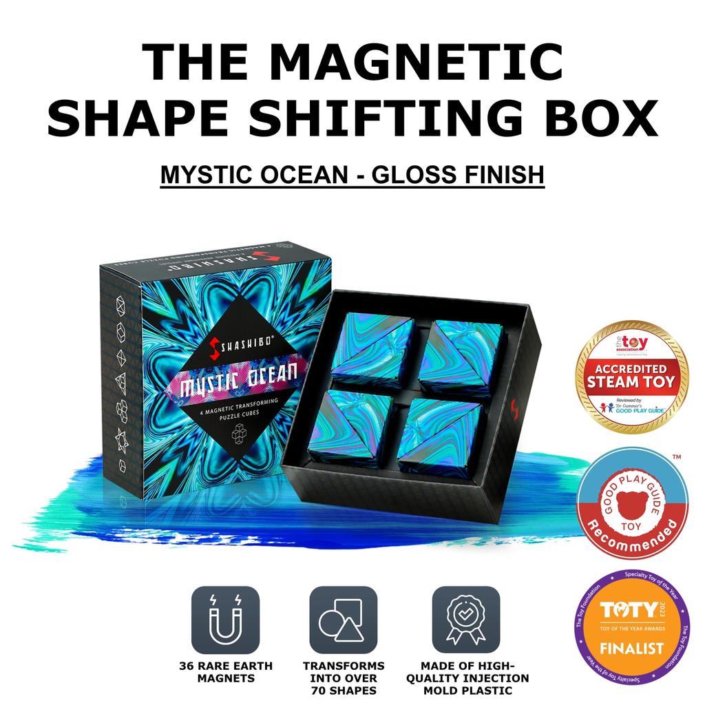 Кубик-фиджет SHASHIBO, 4 предмета в подарочной коробке, отмеченный наградами и запатентованный, включает 36 редкоземельных магнитов, 3D Magic Cube, Shashibo Cube
