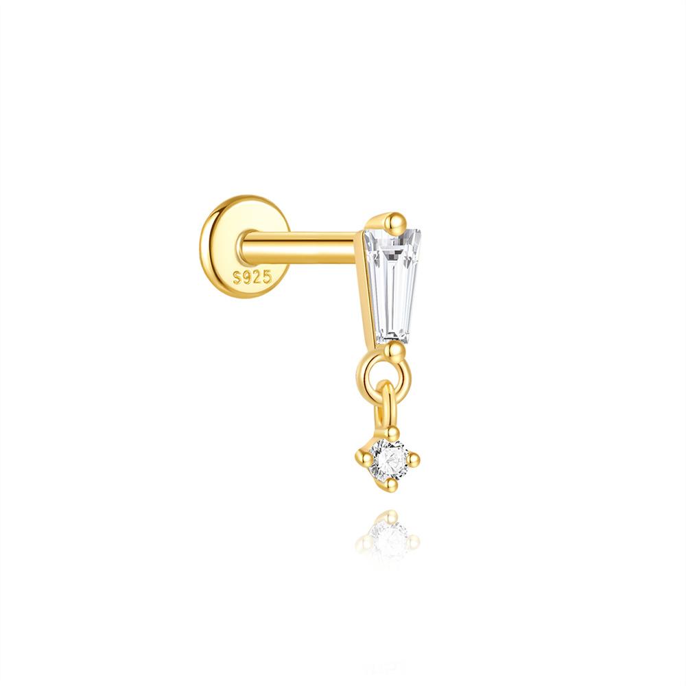 CANNER 1PC 925 Silver Tassel Horse Eye Geometric Zircon Flat Head Thread Piercing Earring For Women Love Earring