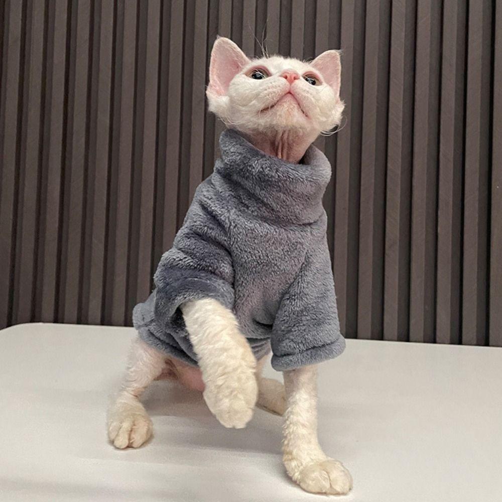 Теплый свитер с лысым котом, водолазка, зимняя одежда для собак, теплые кофты с котом для осени и зимы