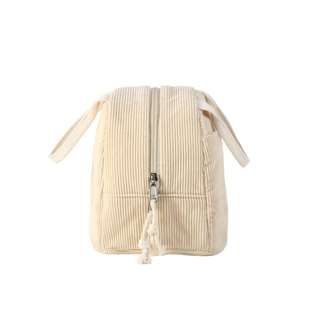 Corduroy Large-Capacity Insulated Lunch Bag for Women - Portable, Heat-Preserving Bento Tote