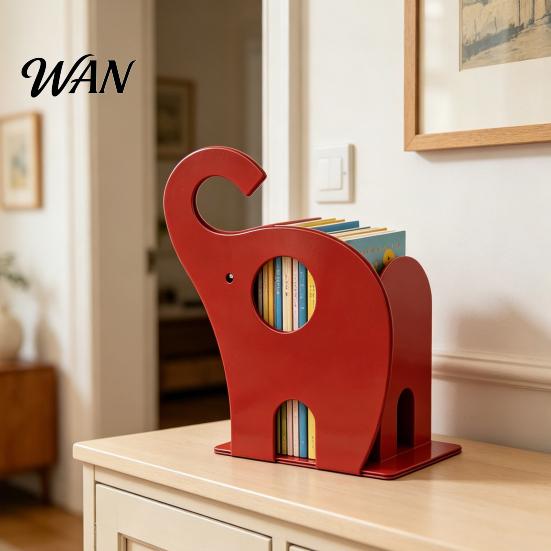 Student Book Organizer Creative Elephant Bookends, Metal Holder for Kids Students, Heavy Bookend Duty Non-Slip Desktop File Home Office Decor Study