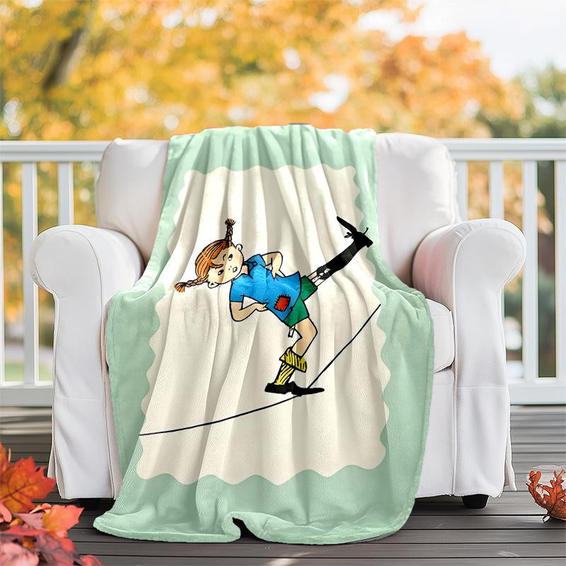 1pc Pippi Longstocking2 Theme Soft Flannel Throw Blanket - Digital Print, Polyester, Cozy for All Seasons, Perfect for Outdoor, and Travel